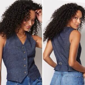 Evereve EVER Denim Vest in Dark Rinse